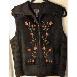 Designers Studio Originals Womens Vest Size M Black Suede Leather Embroidered